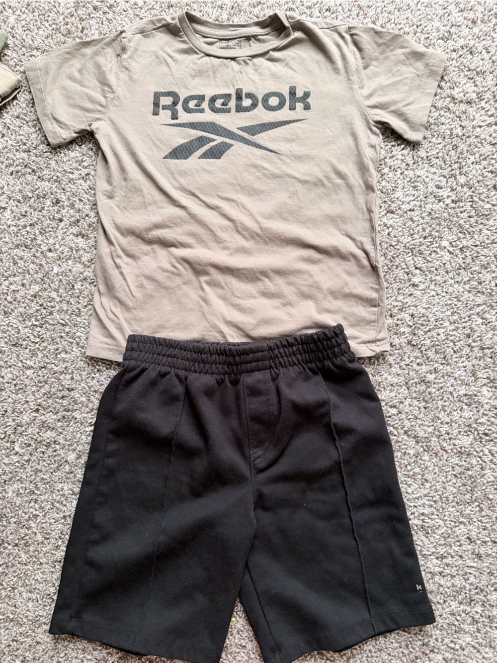 Reebok Kids Black Shorts with Tan Logo Tee Set